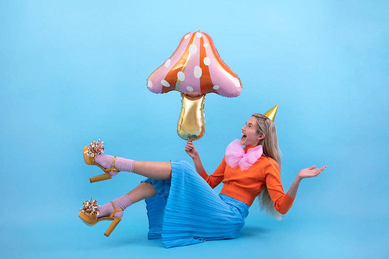 Mushroom Foil Balloon - Matte Finish with Gold Print | 26x30 Inches | Air or Helium