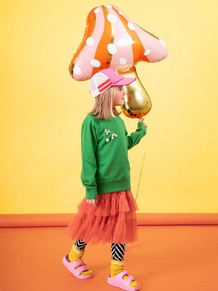 Mushroom Foil Balloon - Matte Finish with Gold Print | 26x30 Inches | Air or Helium