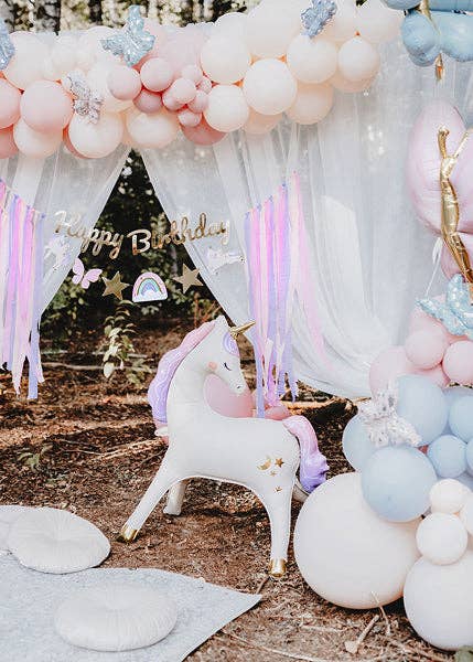 Foil Unicorn Balloon - Beige with Gold & Pastel Accents | 44.5x32.7 Inches | Air Filled