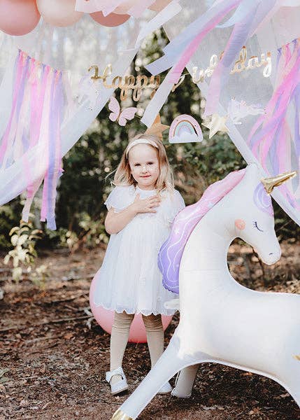 Foil Unicorn Balloon - Beige with Gold & Pastel Accents | 44.5x32.7 Inches | Air Filled