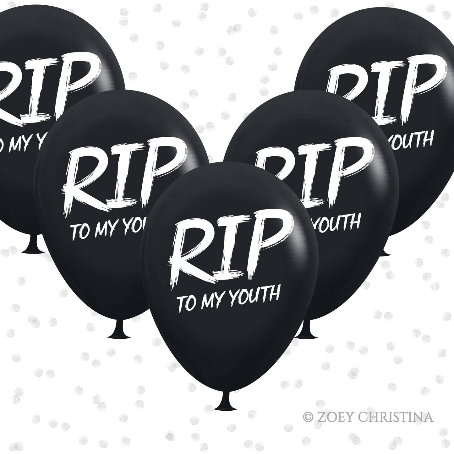 12 Inch "RIP to My Youth" latex balloons