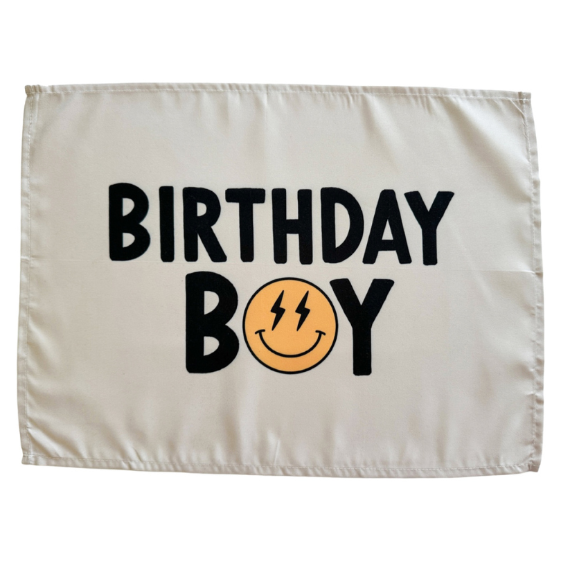 Birthday Boy Banner (Smiley) | Kids Birthday Wall Decor: 36x26"