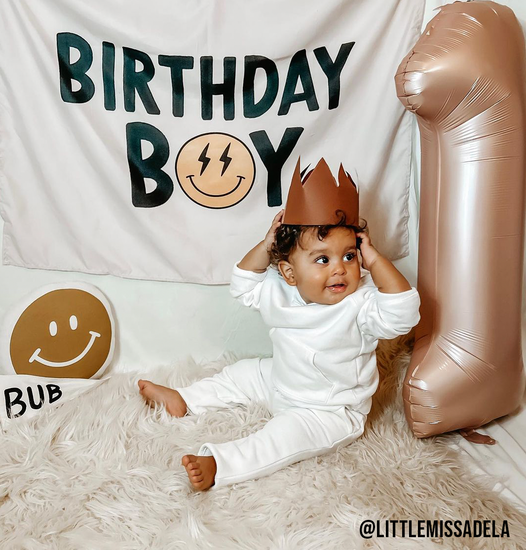 Birthday Boy Banner (Smiley) | Kids Birthday Wall Decor: 36x26"